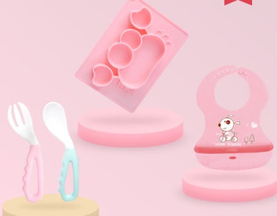 Silicone Baby Suction Bowl Cartoon Feeding Dish