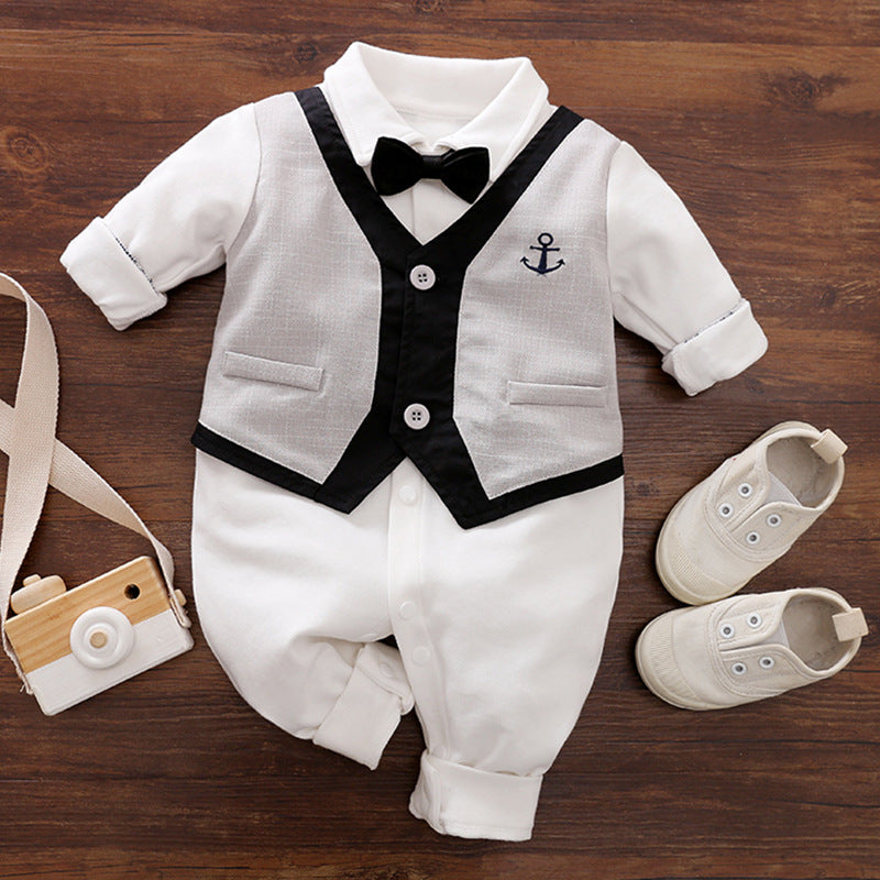 Gentleman Style Baby Romper Long Sleeve Outfit
