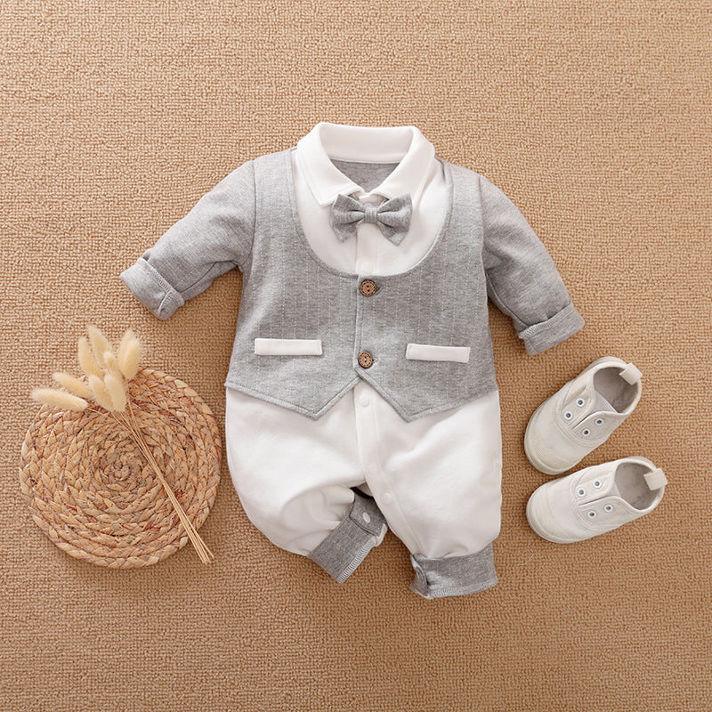 Gentleman Style Baby Romper Long Sleeve Outfit