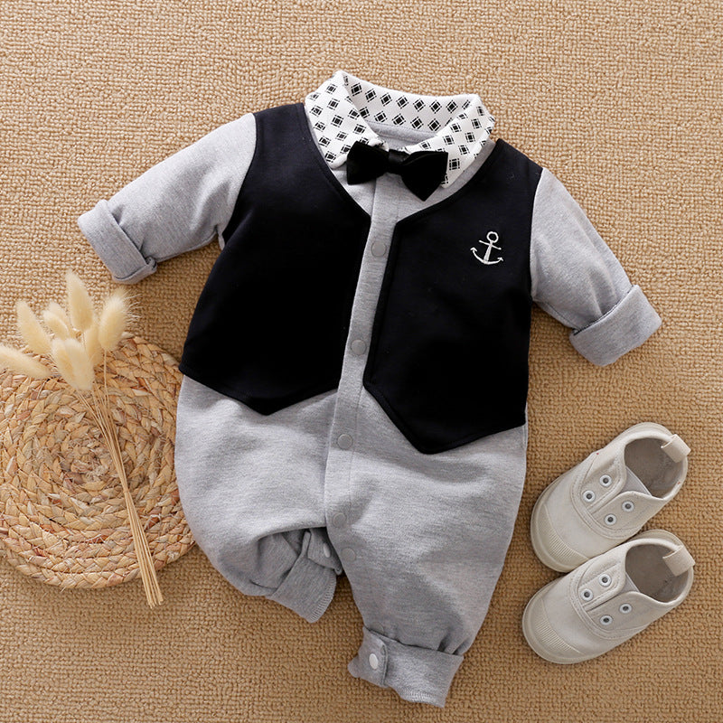 Gentleman Style Baby Romper Long Sleeve Outfit