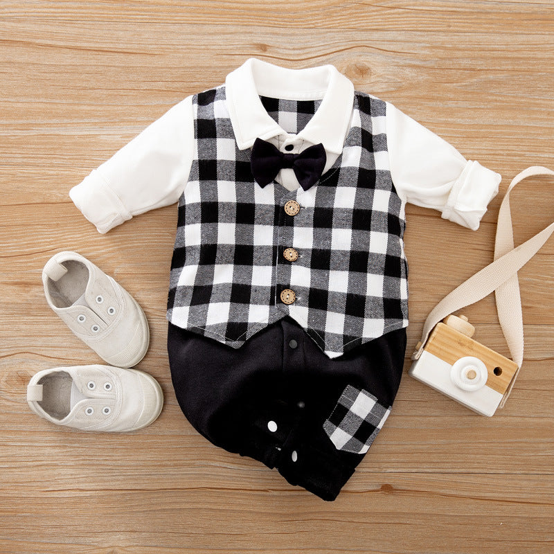 Gentleman Style Baby Romper Long Sleeve Outfit