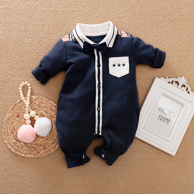 Gentleman Style Baby Romper Long Sleeve Outfit
