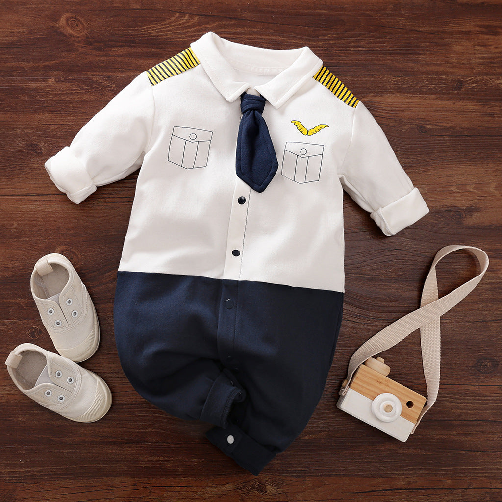 Gentleman Style Baby Romper Long Sleeve Outfit