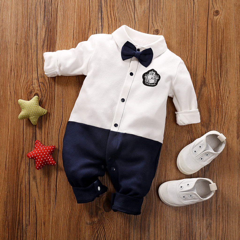 Gentleman Style Baby Romper Long Sleeve Outfit