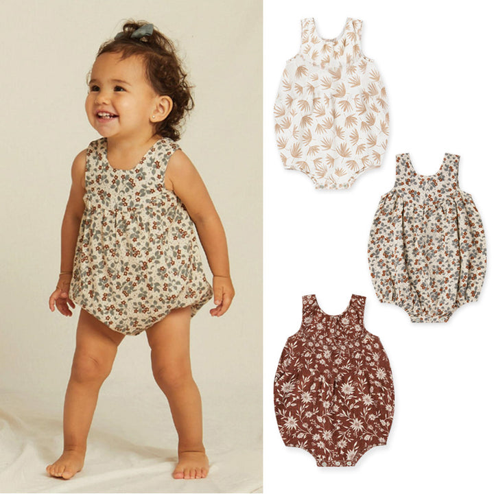 Cotton Baby Floral Romper Sleeveless Nordic Style
