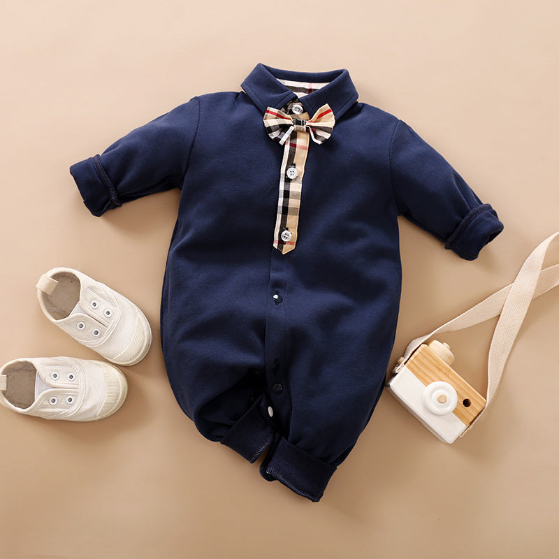 Gentleman Style Baby Romper Long Sleeve Outfit