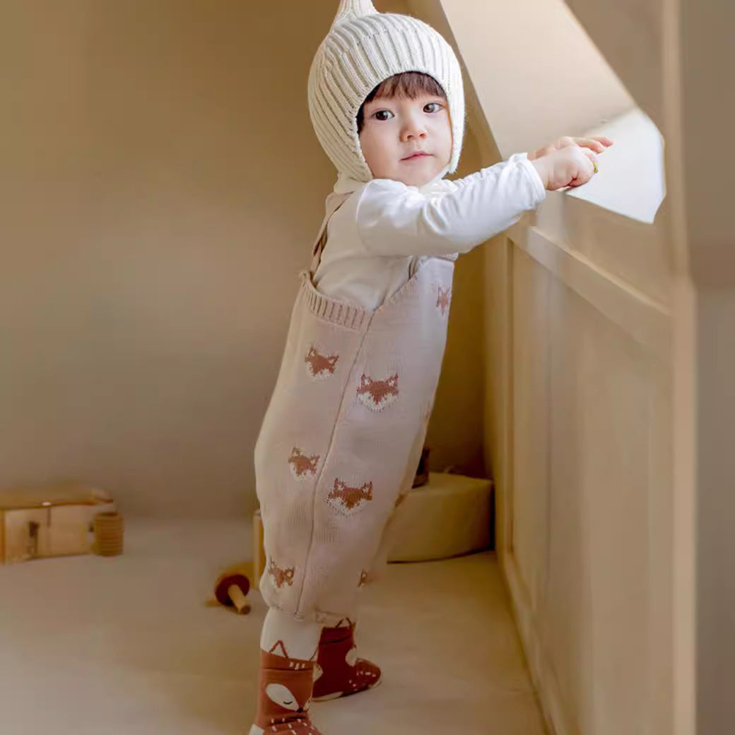 Fox Knitted Strap Baby Rompers Spring And Autumn Jumpsuit