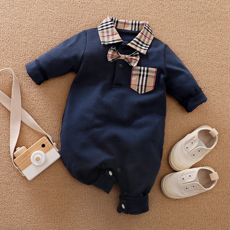 Gentleman Style Baby Romper Long Sleeve Outfit