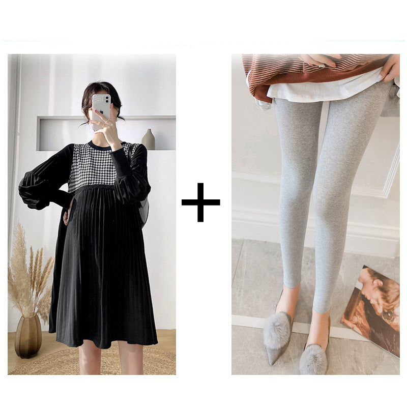 Fashion Patchwork Loose Maternity Dress Set