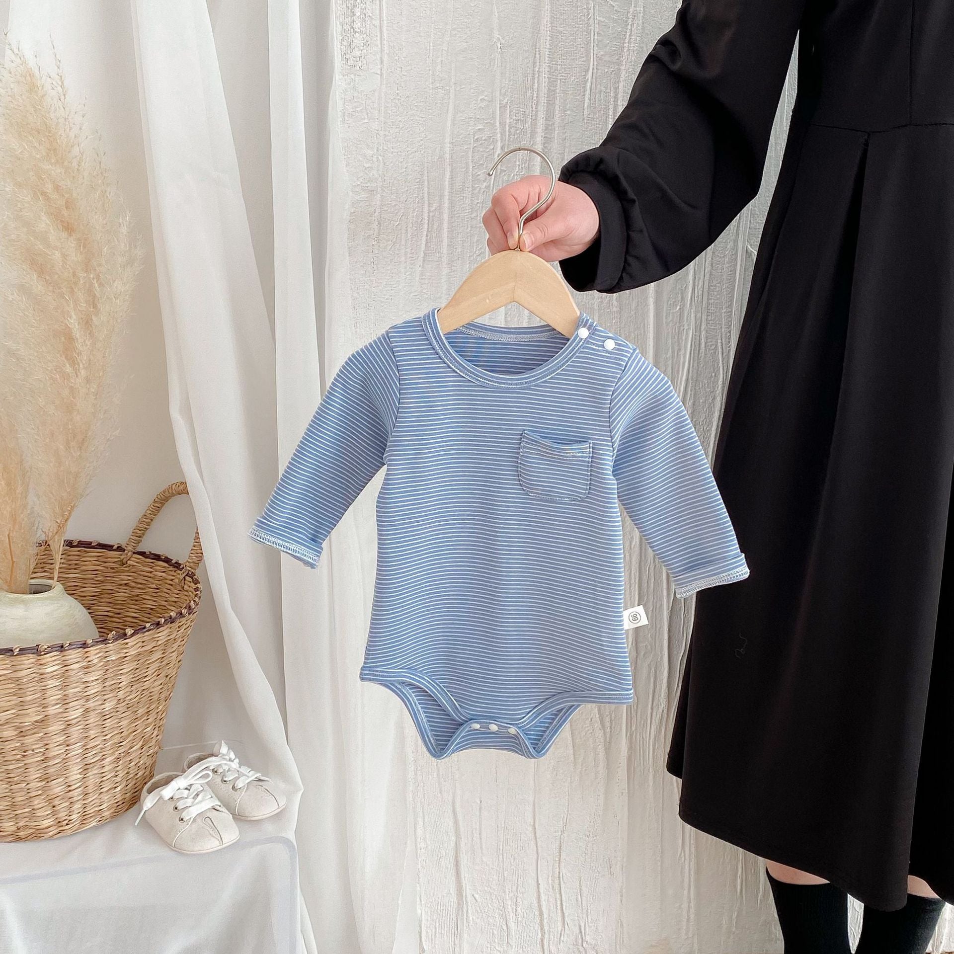 Striped Triangle Baby Romper Long Sleeve Jumpsuit