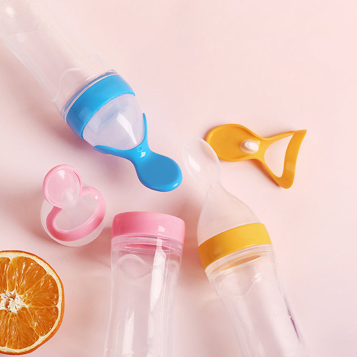 Silicone Baby Rice Paste Squeeze Feeding Bottle Spoon